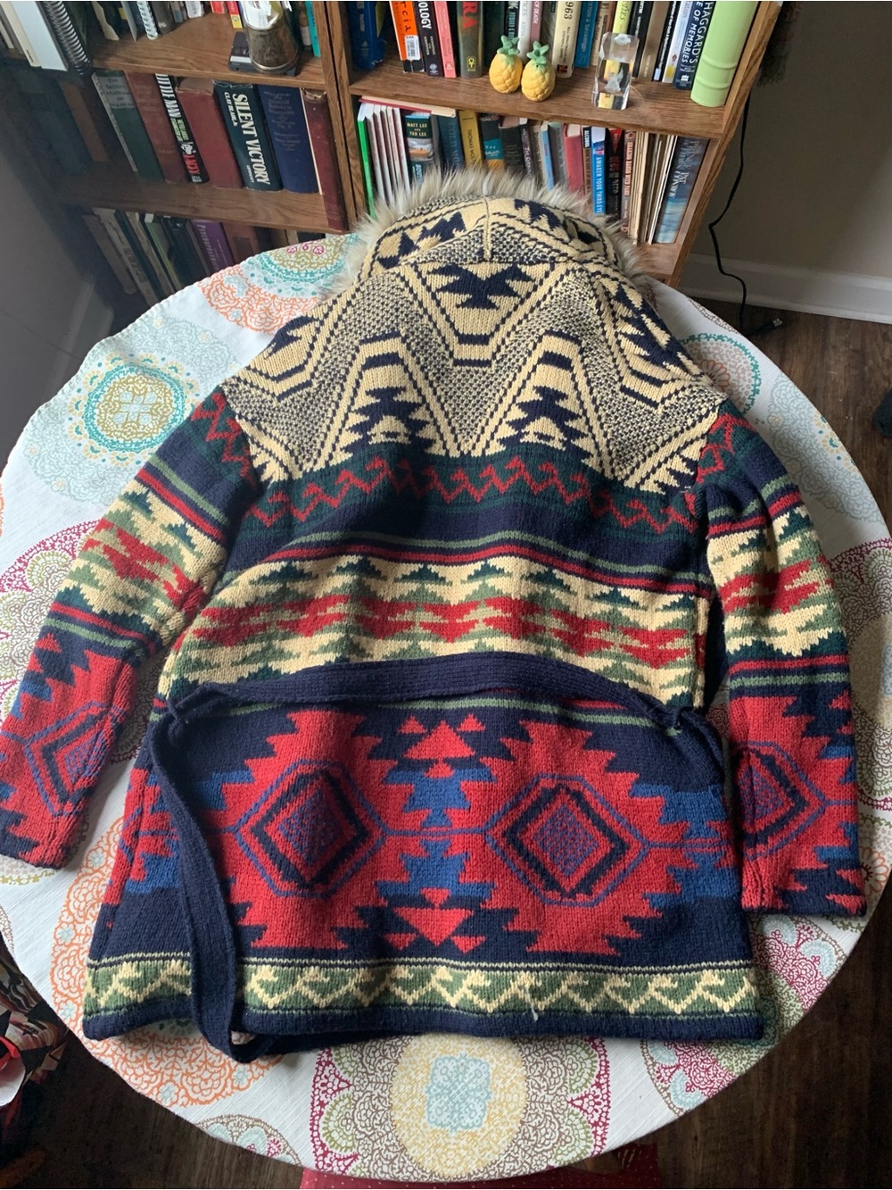 Vintage Ralph Lauren Southwestern Alpaca Blend Duster Cardigan w/Faux Fur  XL - Picture 3 of 6